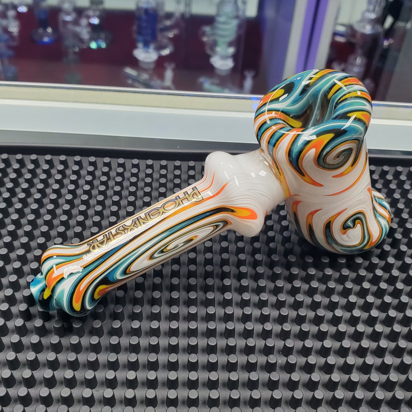 Phoenix Star 5.2" Glass Hammer - White/Orange/Teal