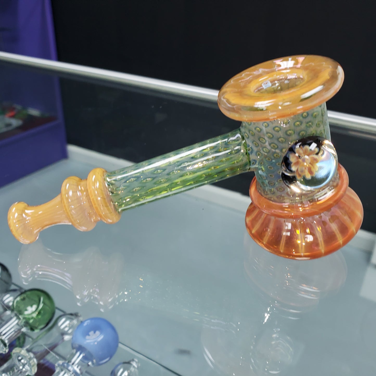 6" Glass Hammer Art - Green & Amber