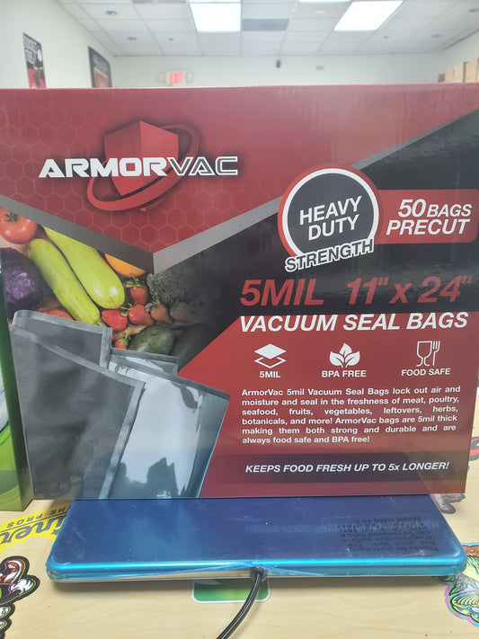 Armorvac 5mil 11"x24" Vacuum seal bags -Black/clear